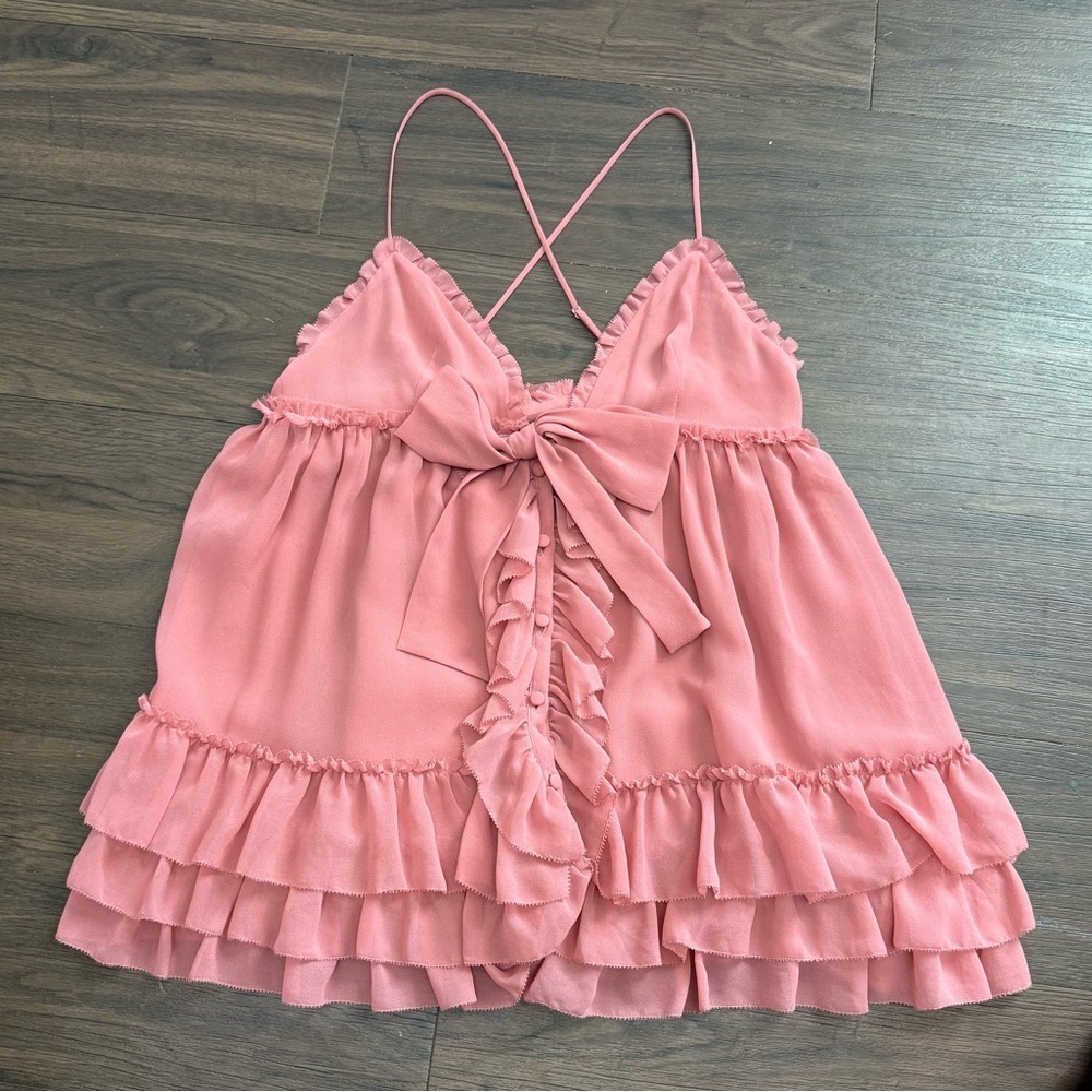Victoria’s Secret Pink Ruffle Babydoll Button Bow Front Romantic Top Chemise SML